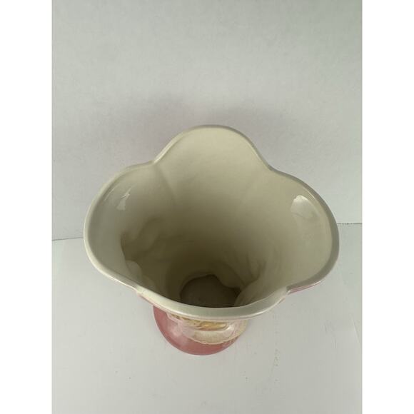 VTG Hull Pink/Yellow 9" Pottery USA 85 Bird Crane Hibiscus Flower Vase - Picture 2 of 7